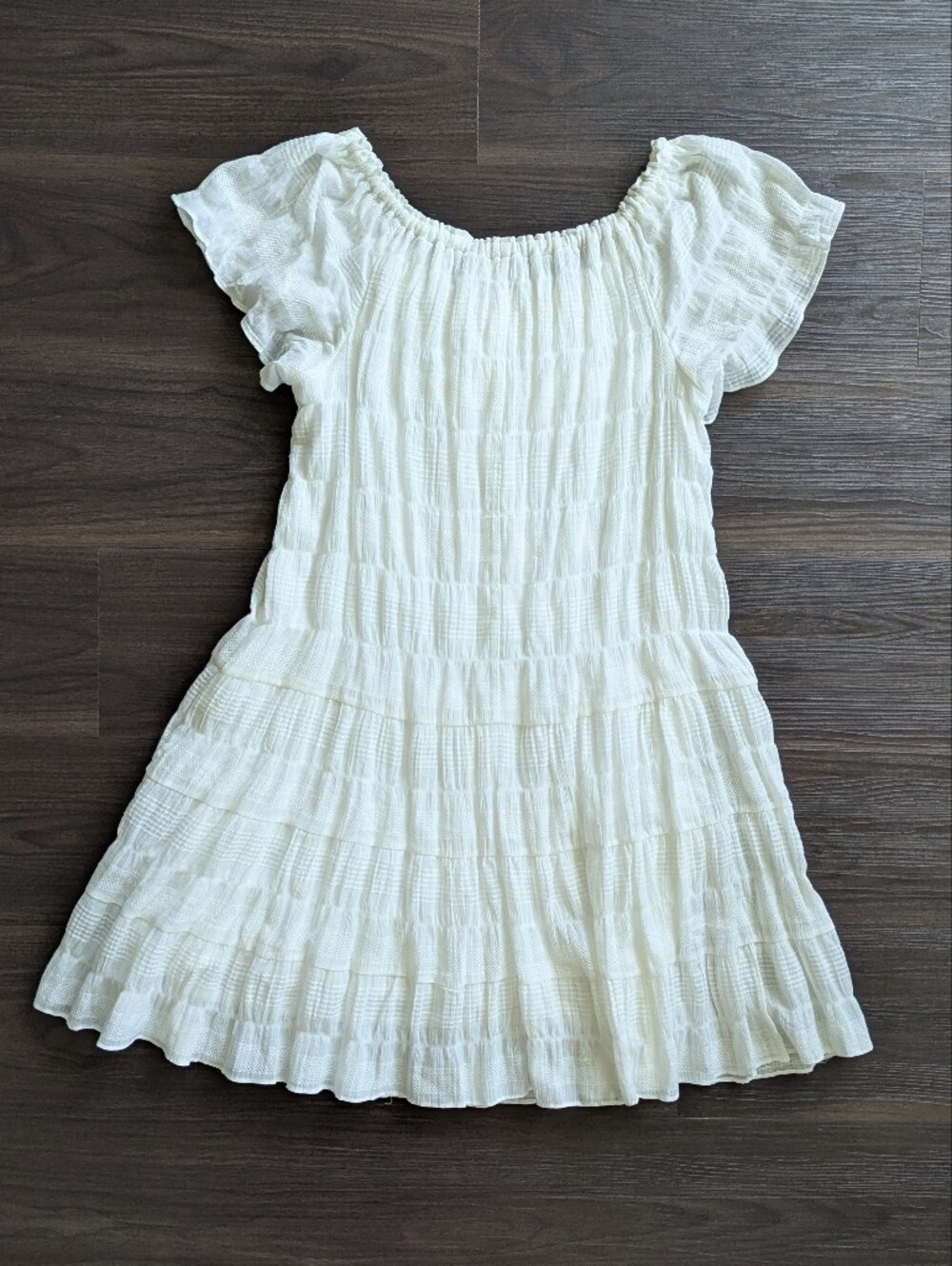 Max Studio White Tiered Dress Mini Medium Boho Cottagecore Flowy Romantic - Picture 7 of 9
